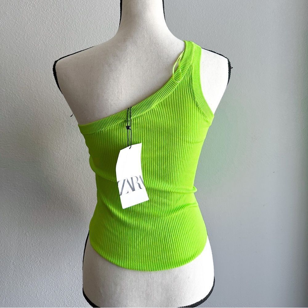 Zara ribbed green one shoulder top - Picture 4 of 4